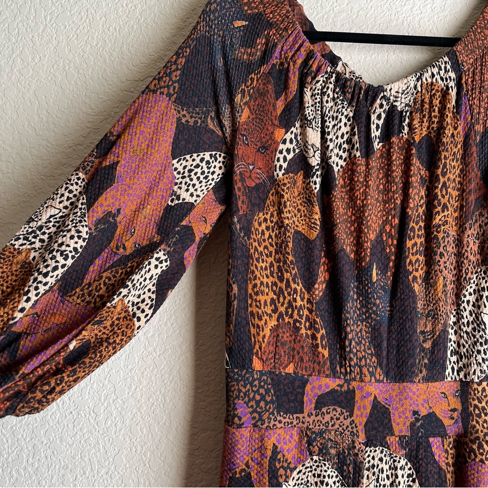 Anthropologie FARM Rio Animal Print Long Sleeve off the shoulder Jumpsuit - Picture 2 of 3